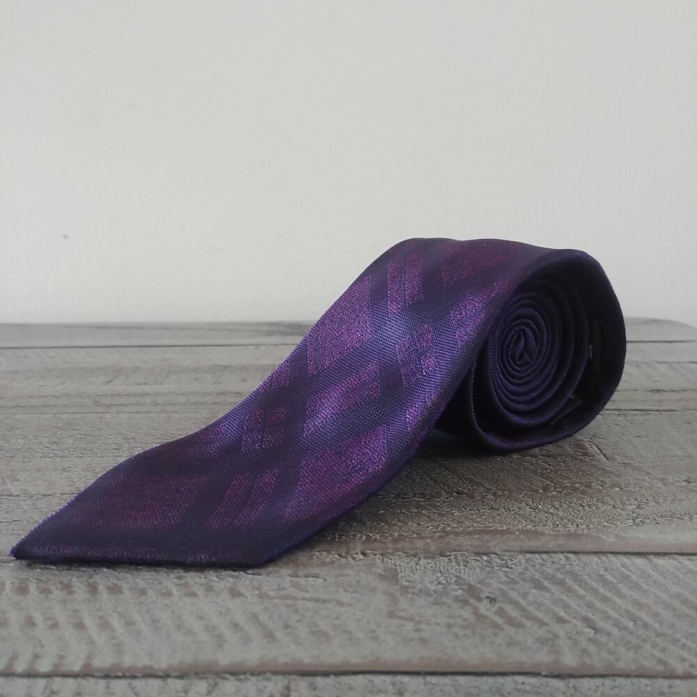 Montebello Italia 100% silk hand made dark purple plaid tie